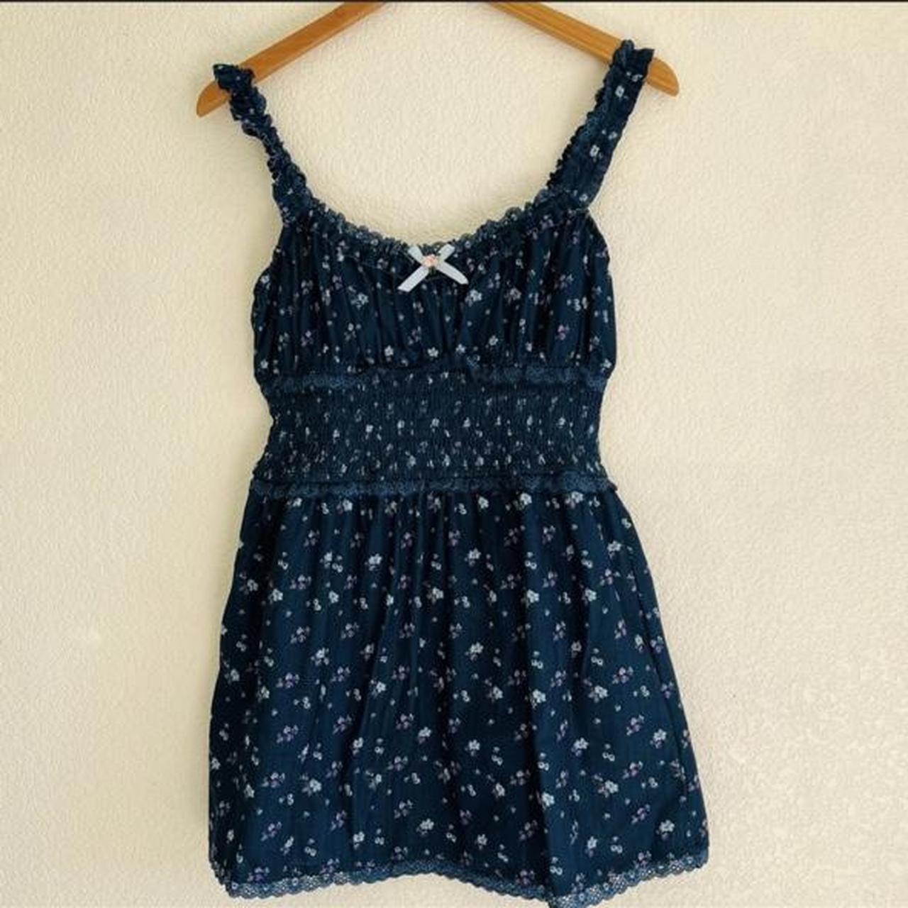 For Love And Lemons Lola Pointelle Dress Blue Floral... - Depop