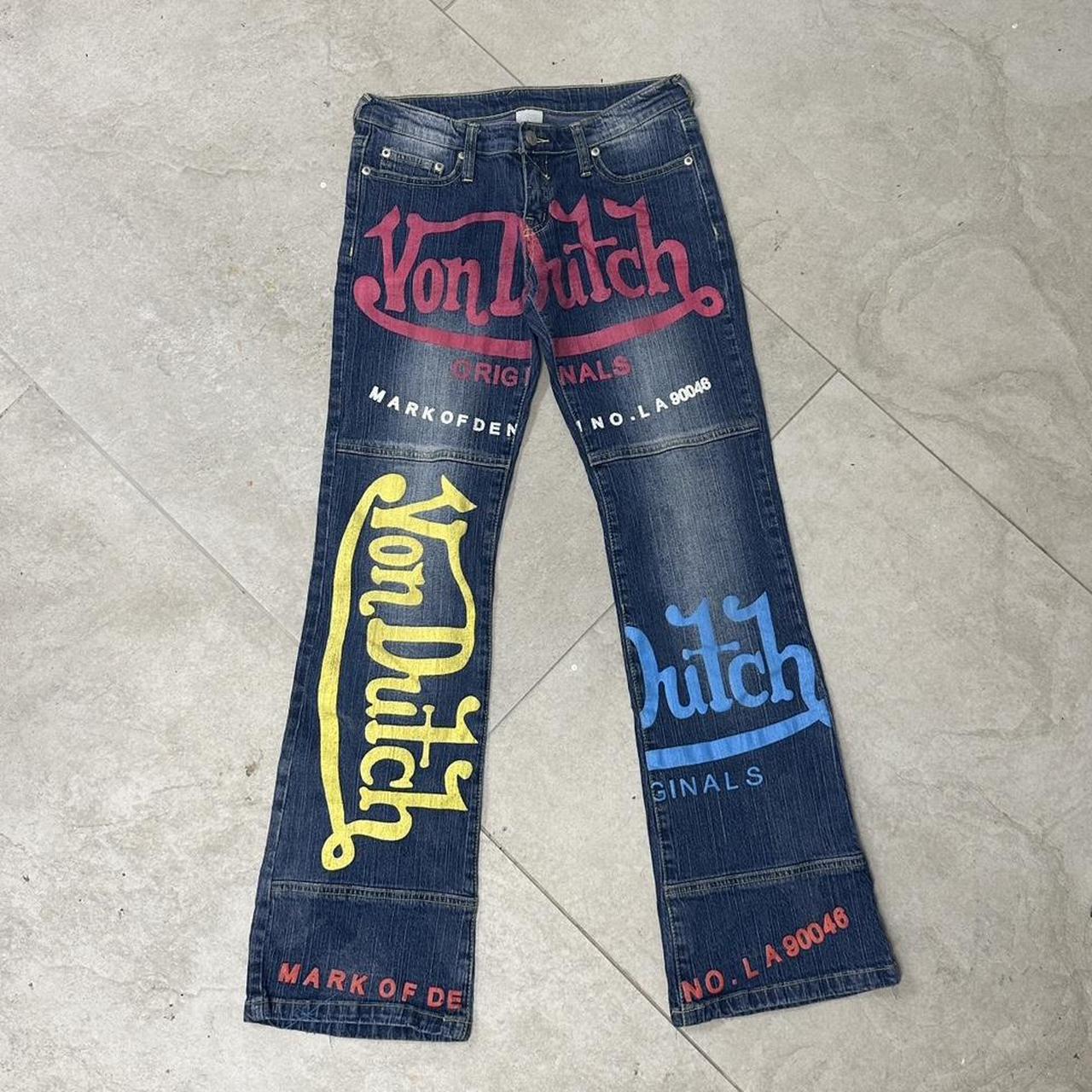 Iconic vintage low rise von Dutch logo jeans in... - Depop