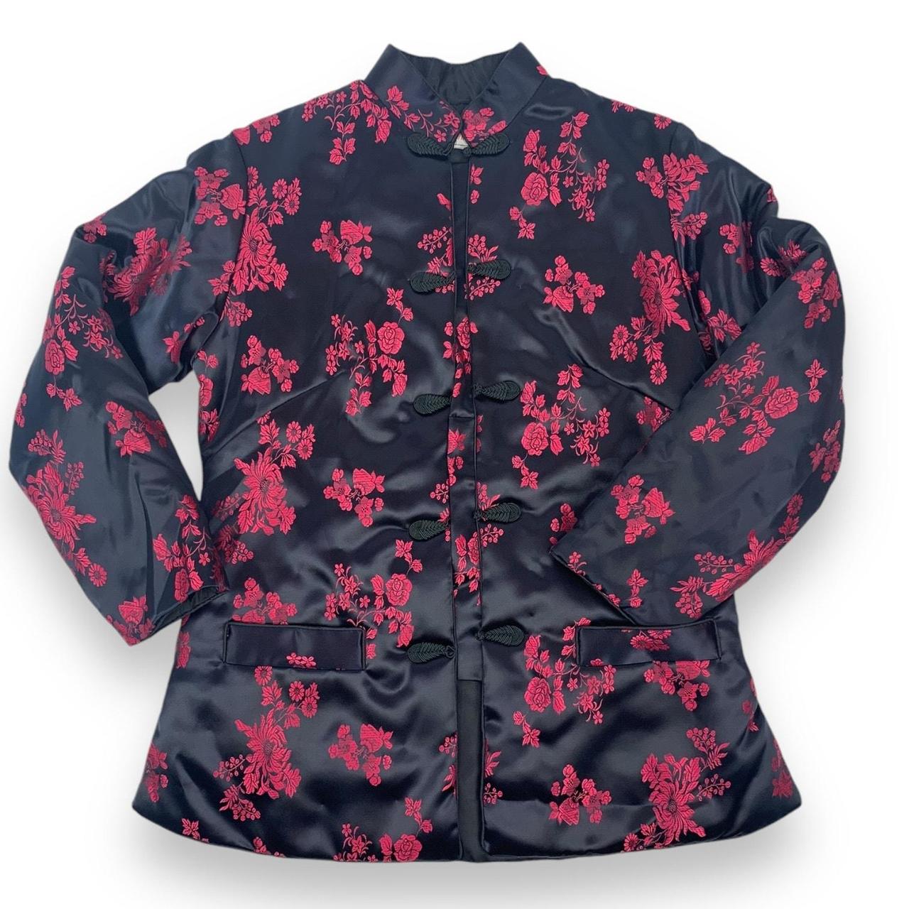 Vintage Chinese Tangzhuang black and pink floral | Depop