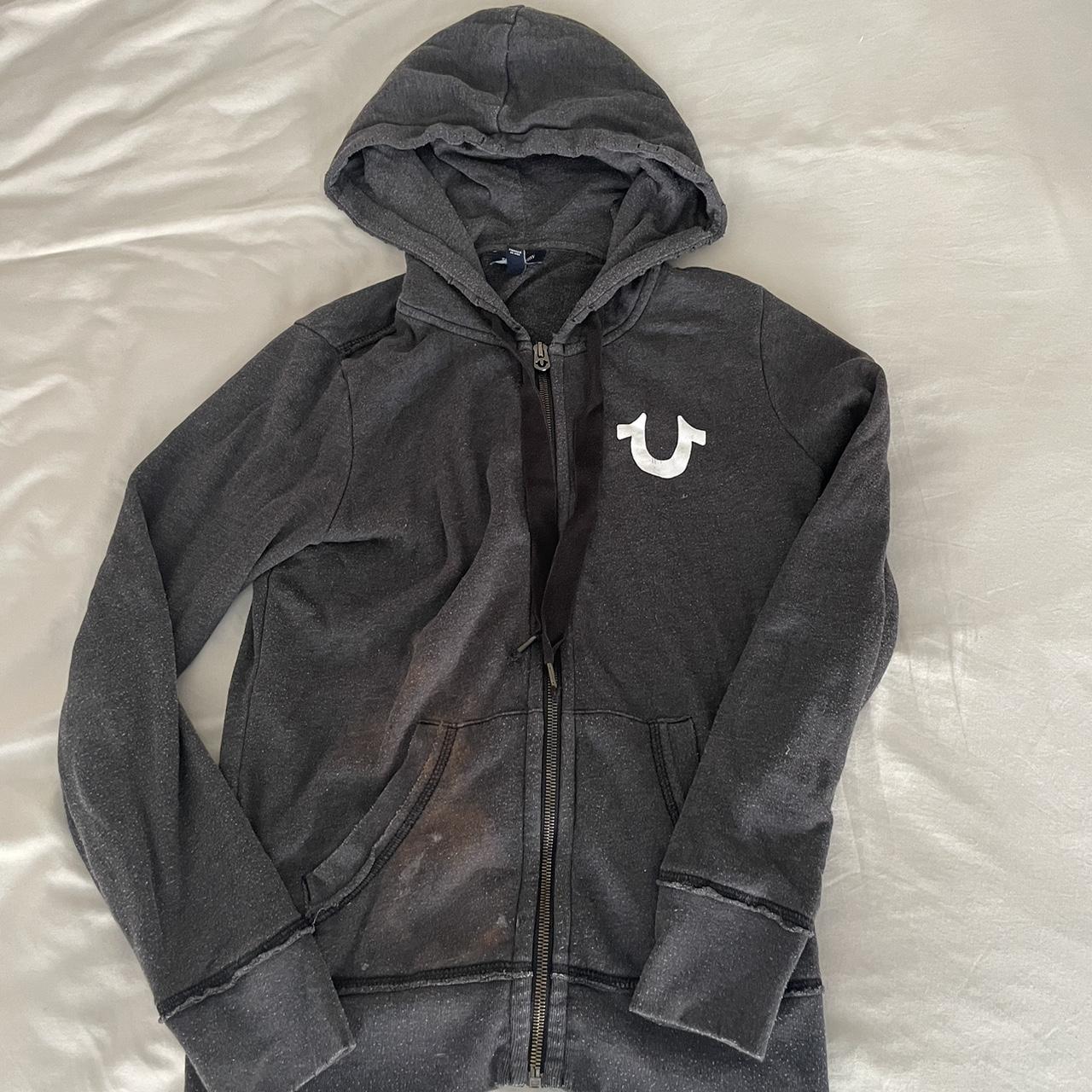 True Religion zip up hoodie. Slight bleach mark as... - Depop