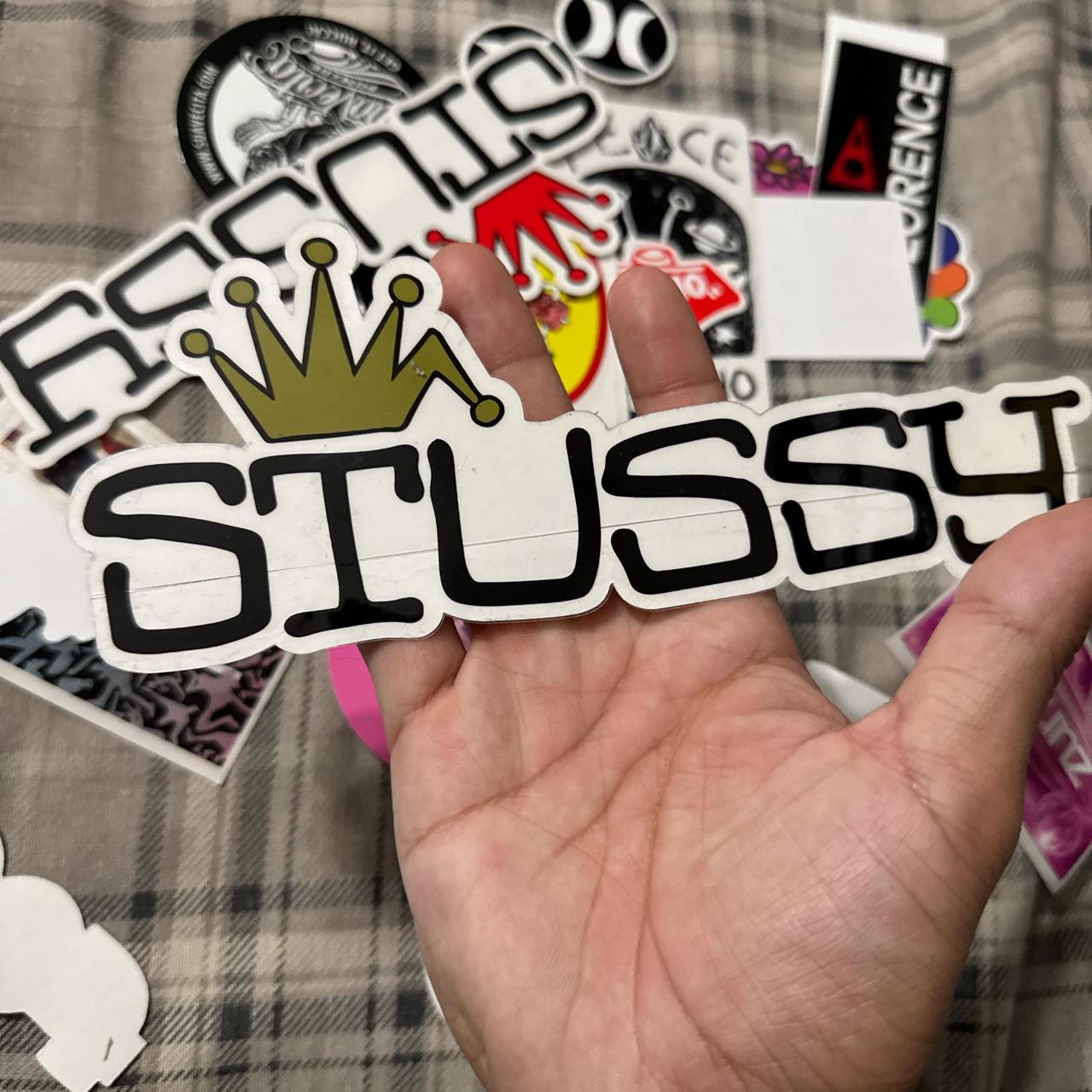 White stussy-sticker - Depop