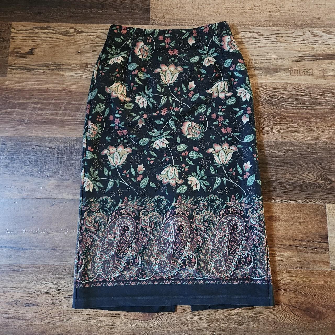 Briggs brand black midi skirt with floral pattern... - Depop