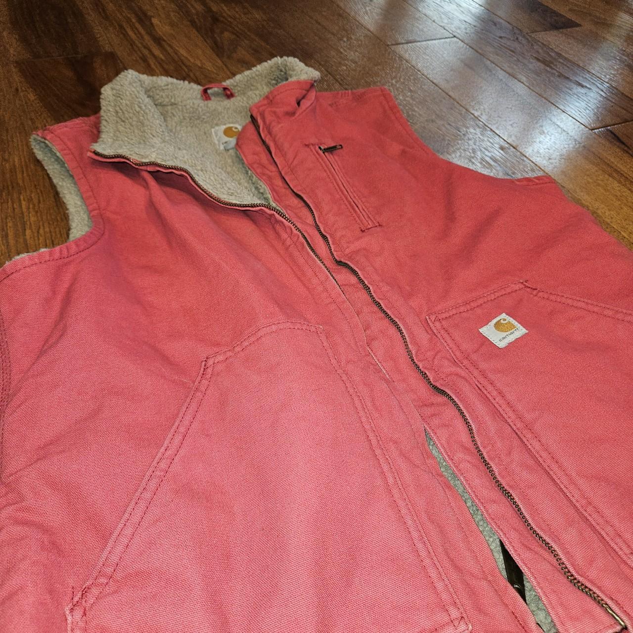 Pink carhartt vest jacket with sherpa lining size... - Depop