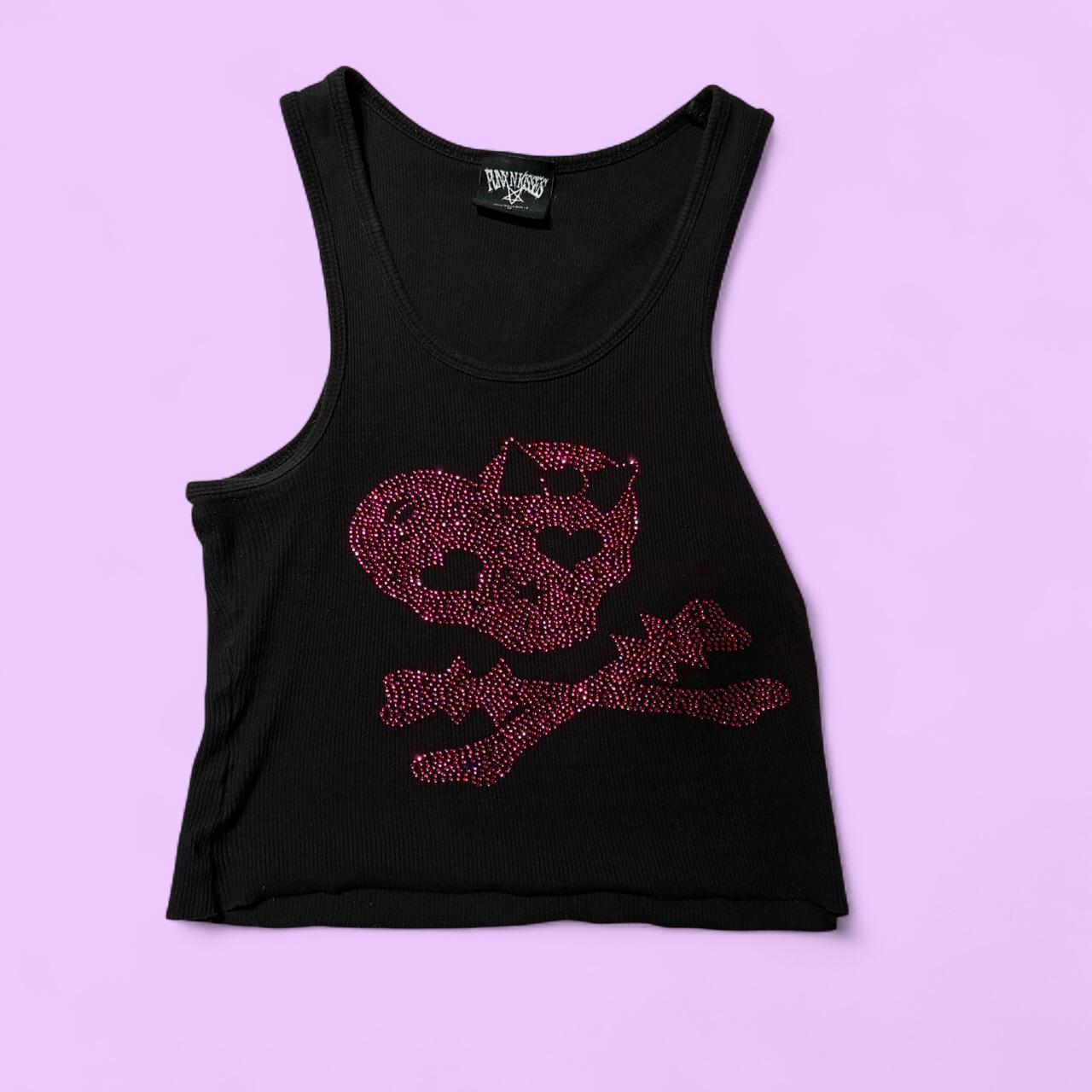 Black and pink punxnkisses skull tank top from | Depop