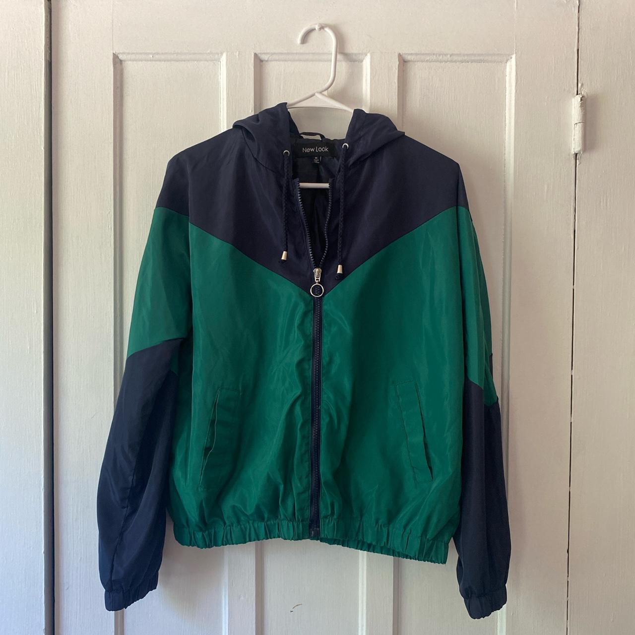 New Look Women's Navy and Green Coat | Depop