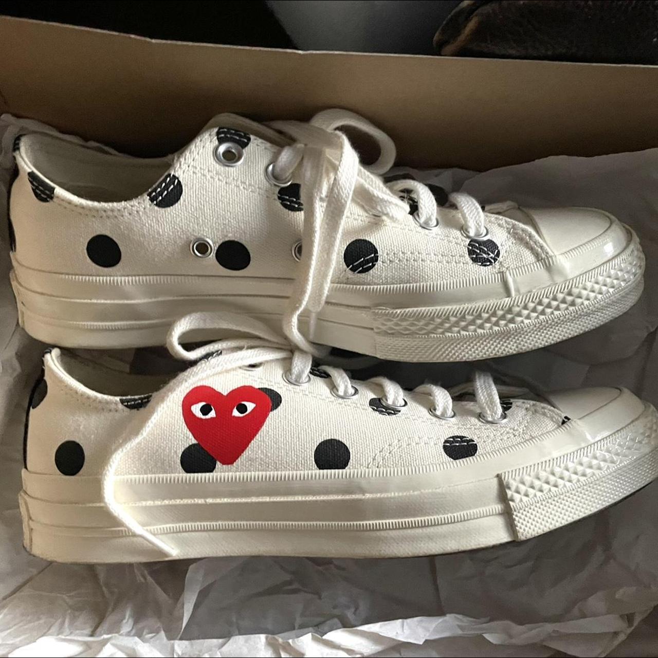 Comme des Garçons Play Women's White and Black Trainers | Depop