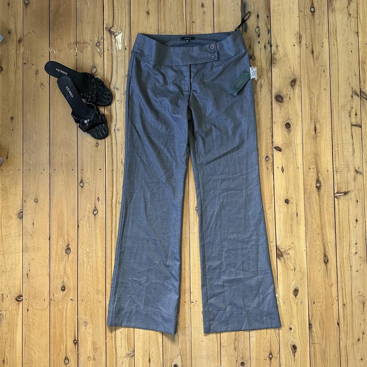 2000s Y2K Vintage Grey Mid Rise Flare Basic Pants... - Depop