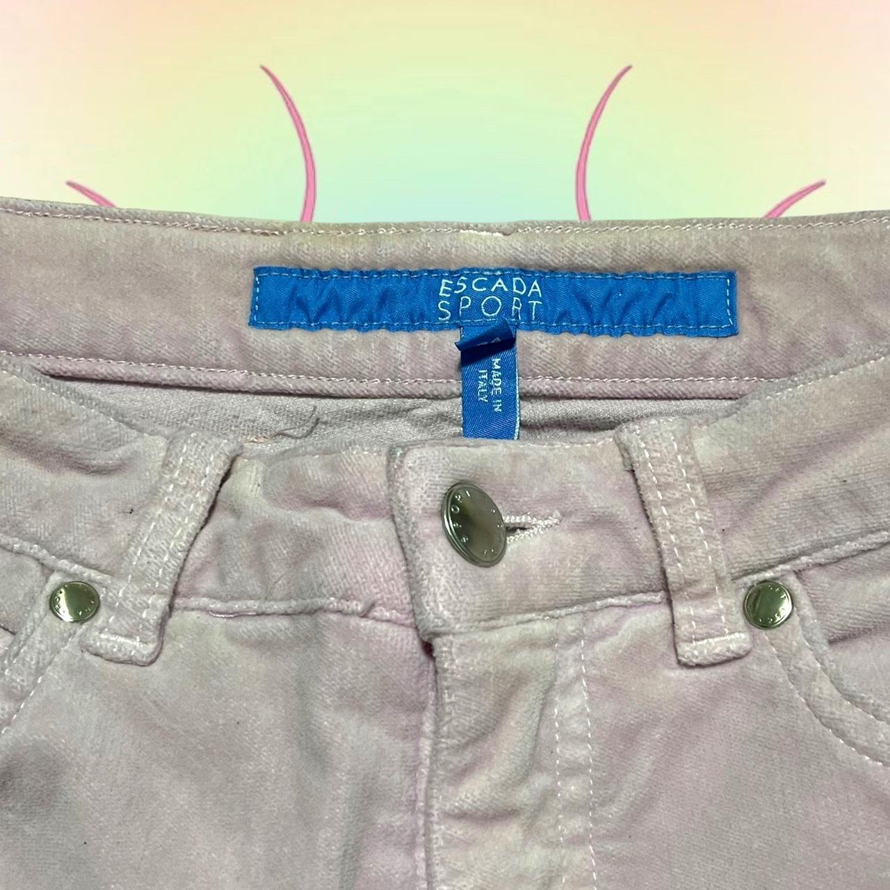 Escada Pink Velour Pants with Yellow Thermal Printed... - Depop
