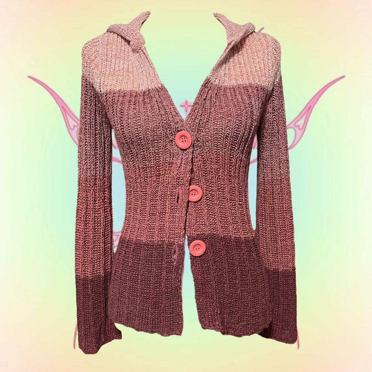 Y2K Pink Flare Sleeve Knit Cardigan Y2K Chunky Knit Depop