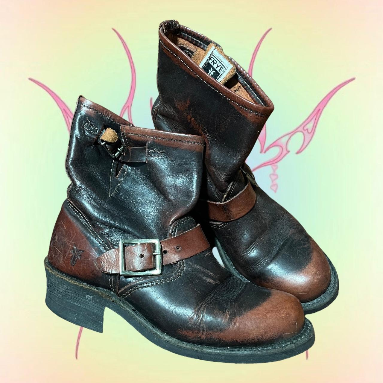 FRYE Smith Engineer Distressed Brown Leather