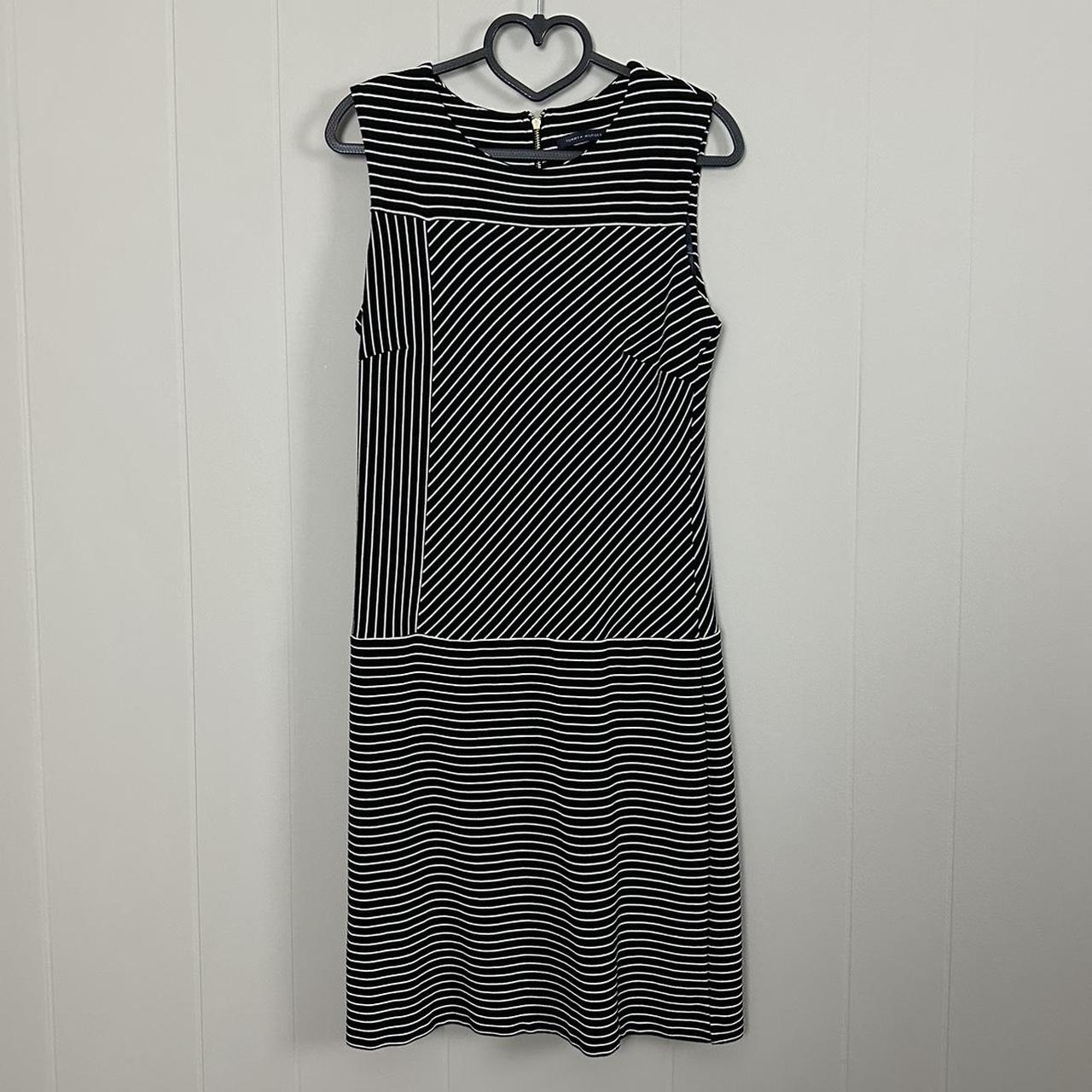 Tommy Hilfiger black and white asymmetric striped... - Depop