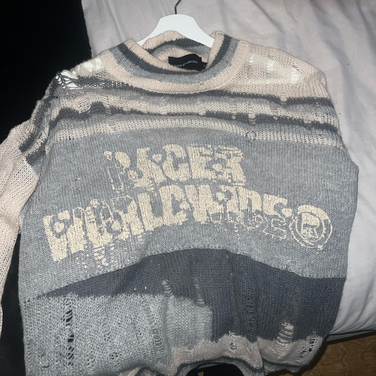 Cream grey racer worldwide knitted sweater Depop