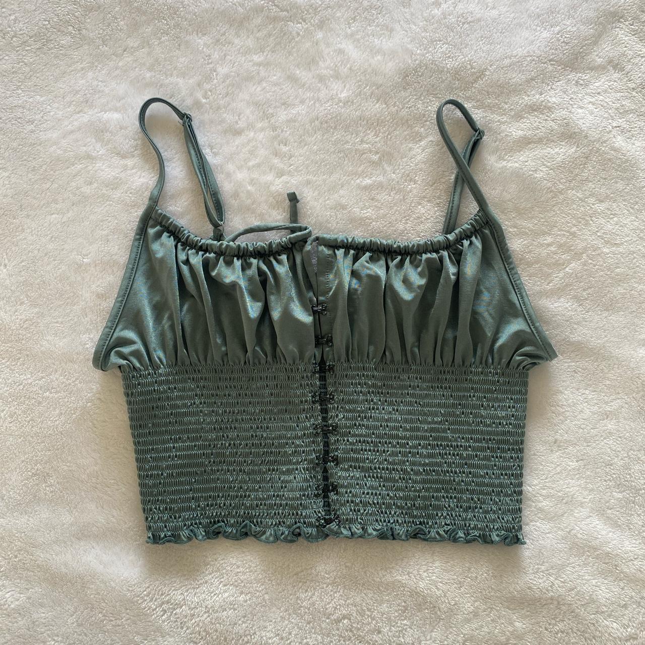 Urban Outfitters - green / teal hook and eye corset... - Depop