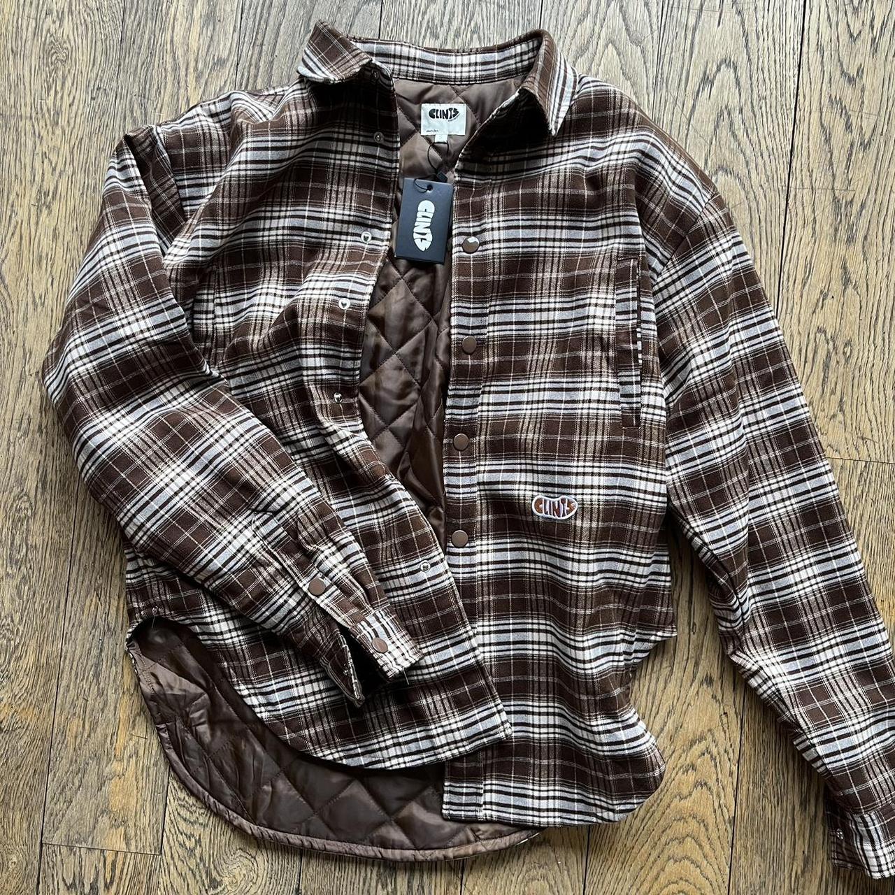 Clints Inc Plaid Baggy Overshirt Brown with padded... - Depop