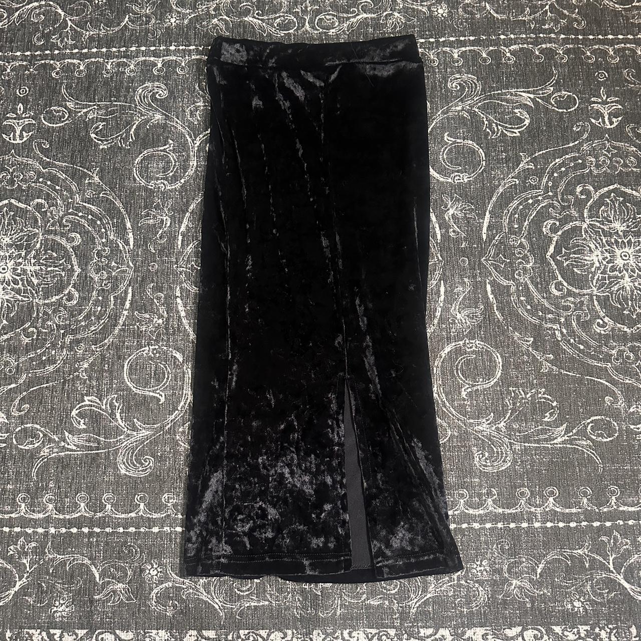 Black velvet midi skirt. This has a slit in for your... - Depop