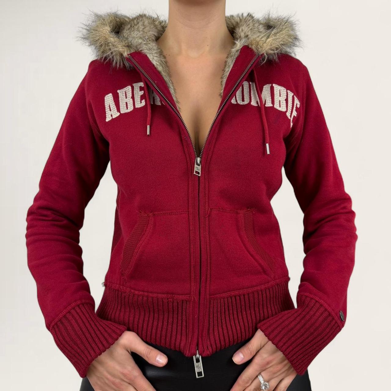 vintage abercrombie and fitch hoodie zip up faux fur | Depop