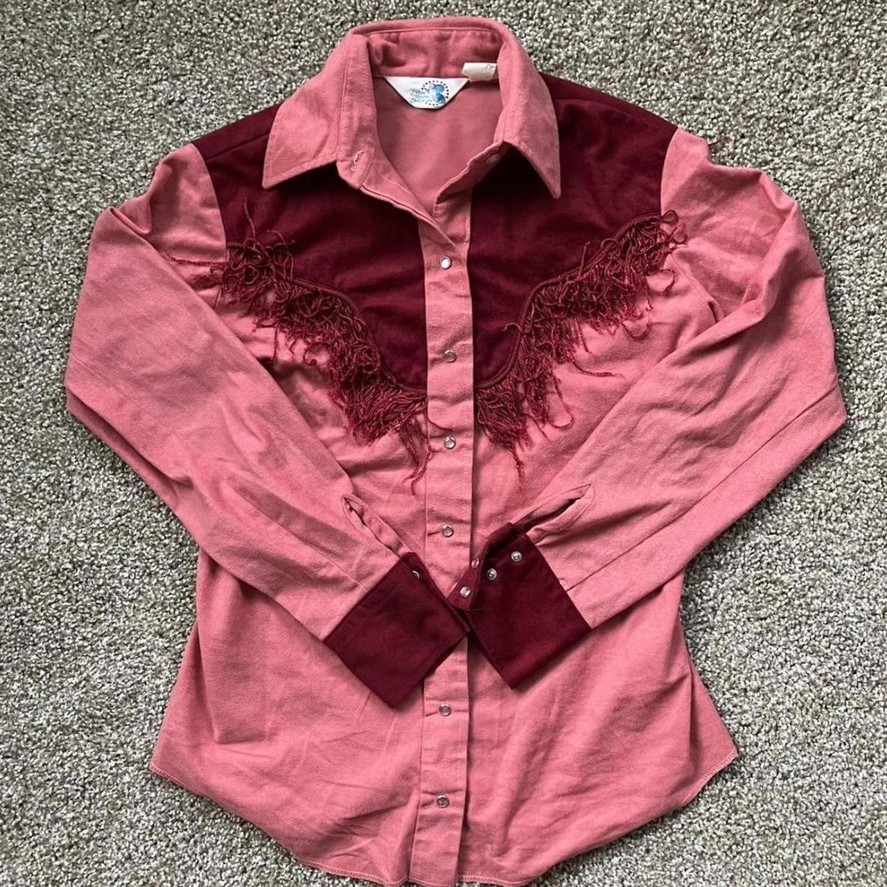 Women's Vintage Fringe Pink Embroidered Western Shirt