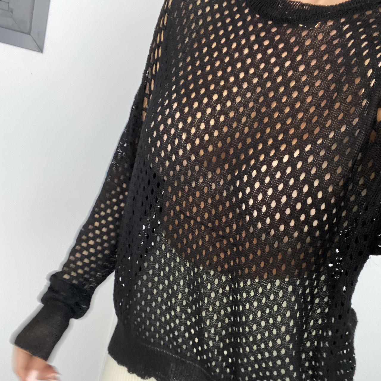Light weight crochet knit black jumper. Slim long... Depop