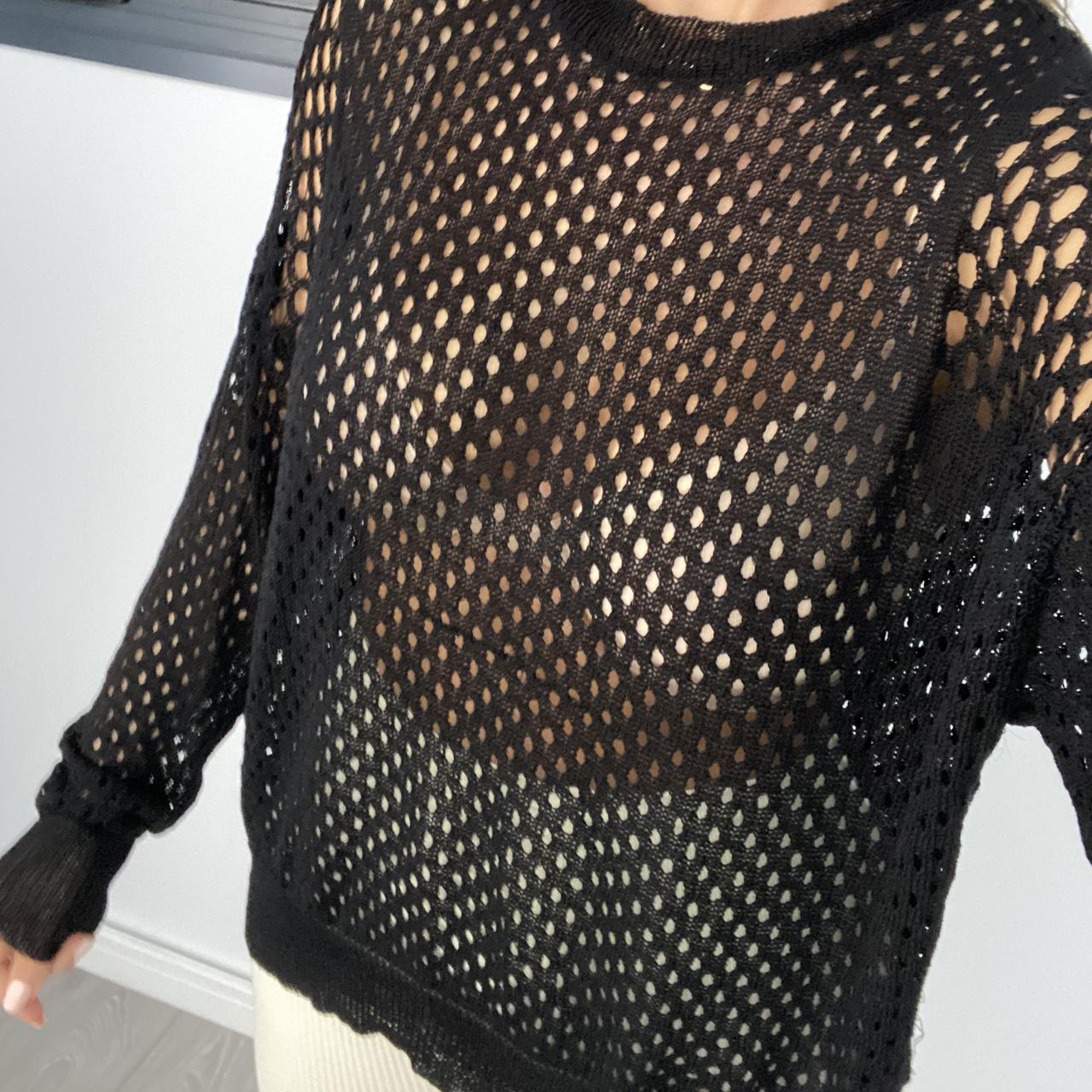 Light weight crochet knit black jumper. Slim long... Depop