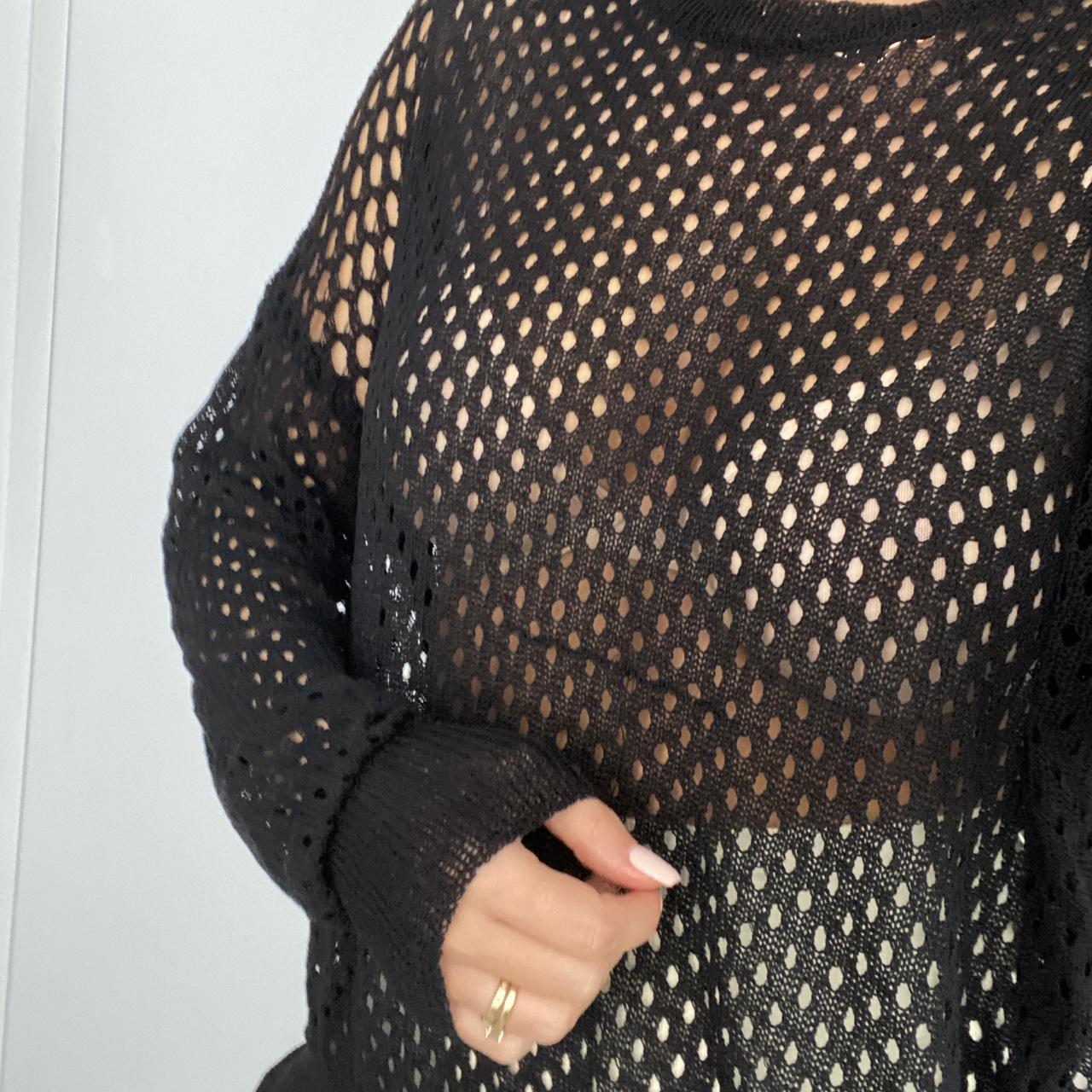 Light weight crochet knit black jumper. Slim long... Depop