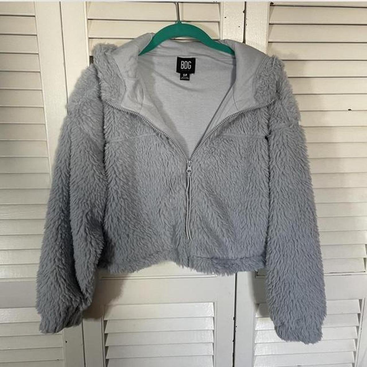 BDG Cropped Teddy Zip Up Jacket in Baby Blue NWOT. Depop