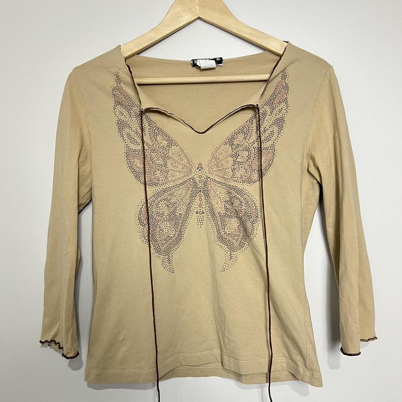 Vintage Beige Butterfly Bell Sleeve Top Brand:... - Depop