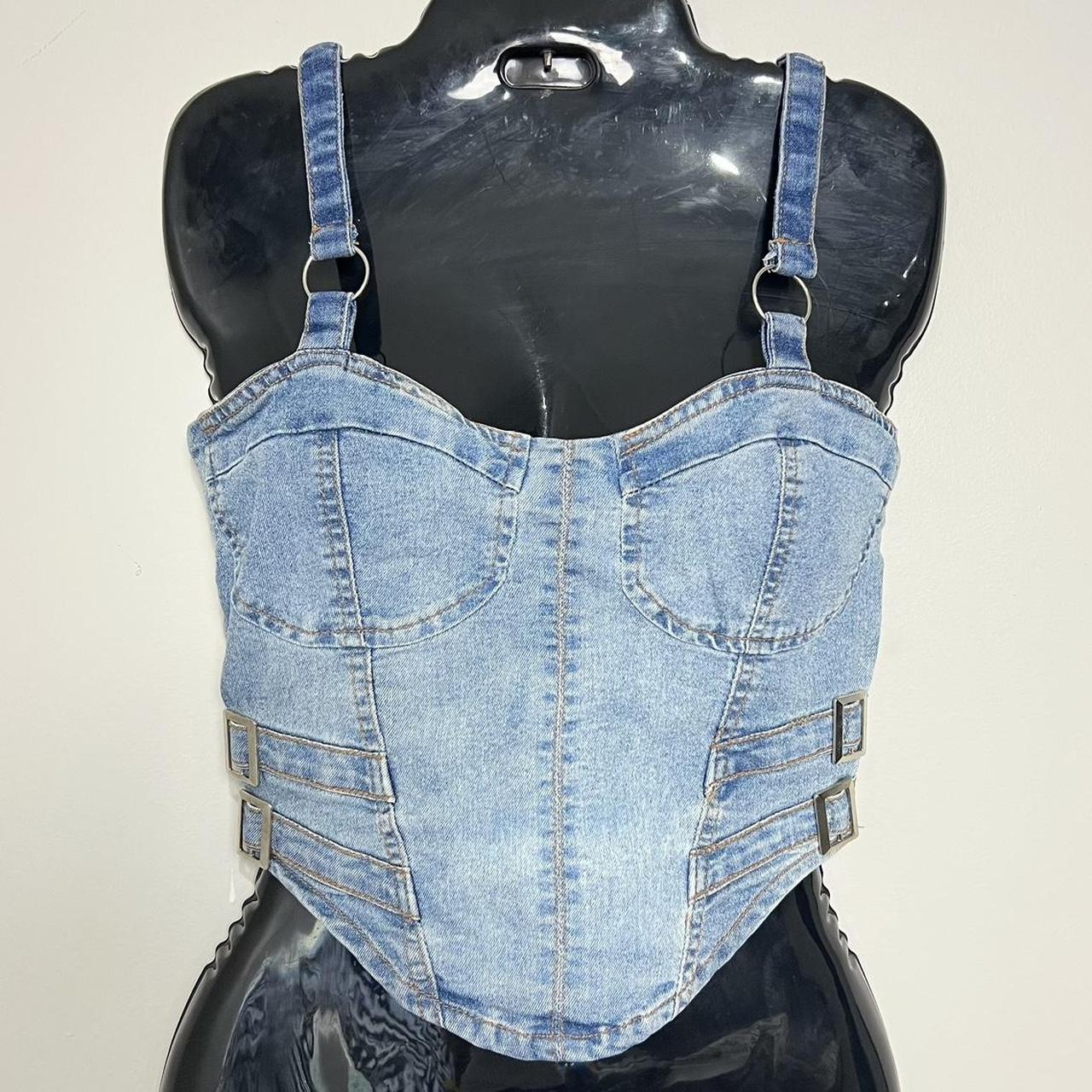 Denim Corset Crop Top With O Ring Details Brand Depop 9970