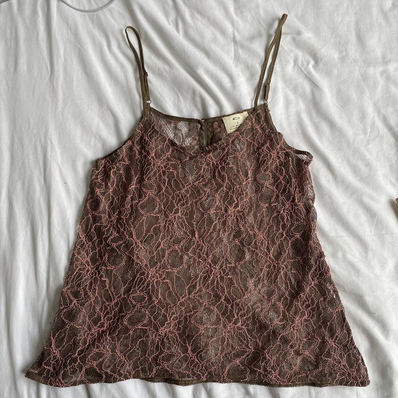 pins and needles lace tank top brown and pink size... Depop