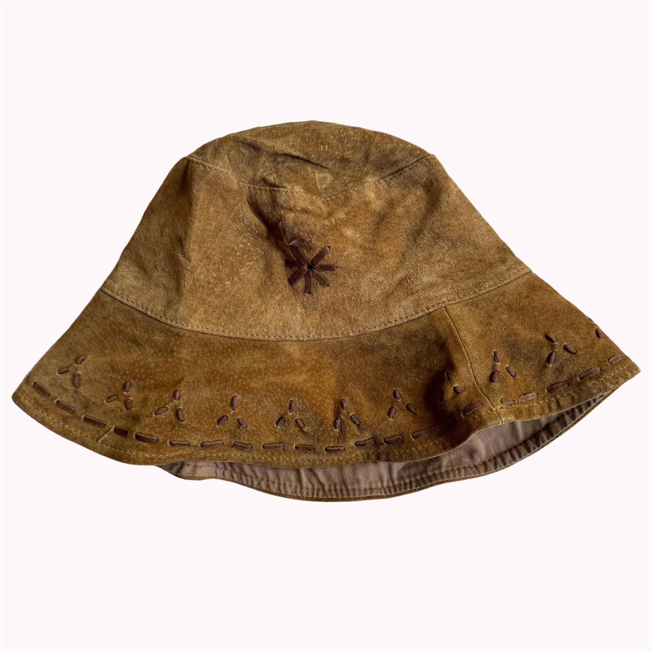 Vintage leather bucket hat Leather stitched brown