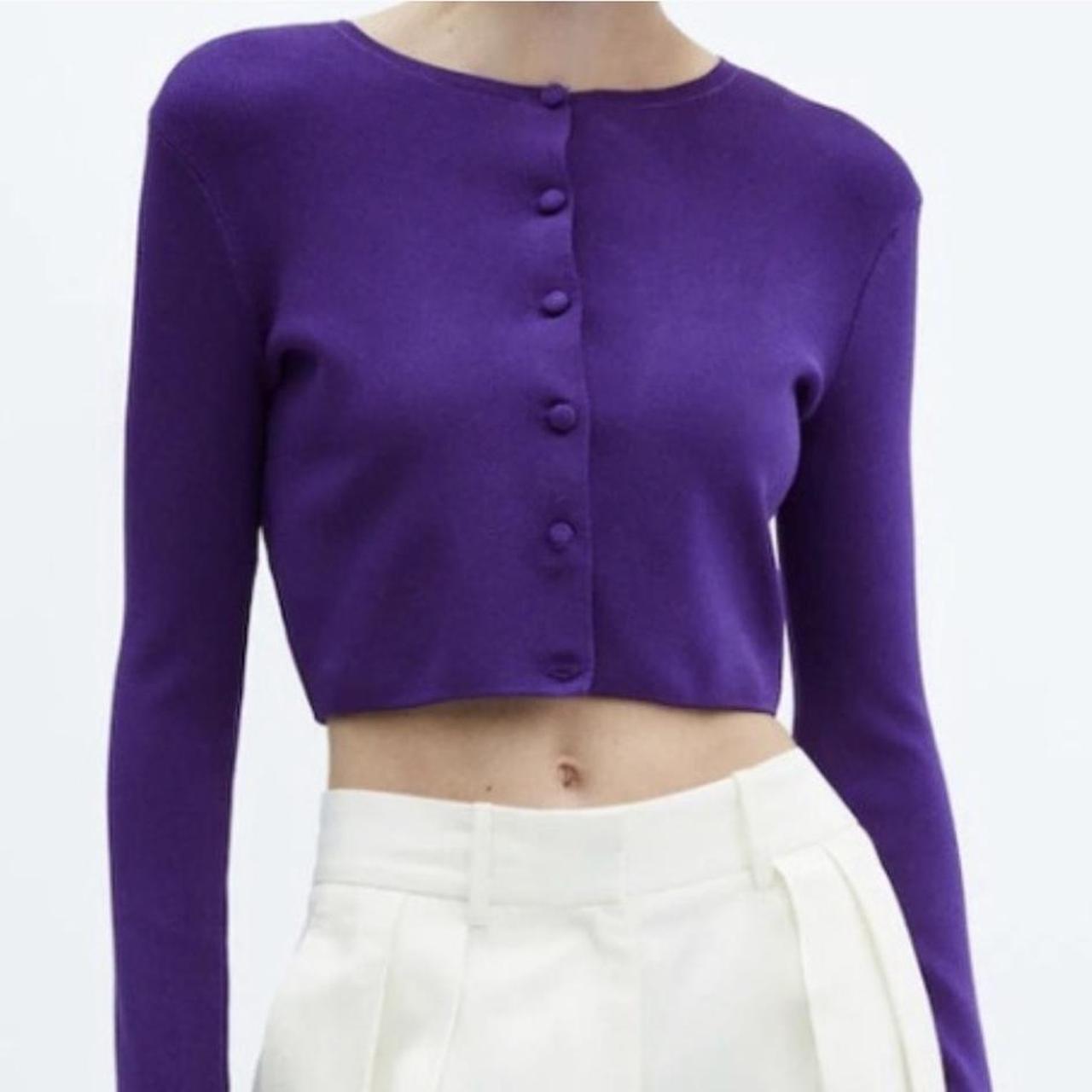 Mango Women's Cardigan - Purple - S – Purple cropped cardigan from Mango never worn:) …
