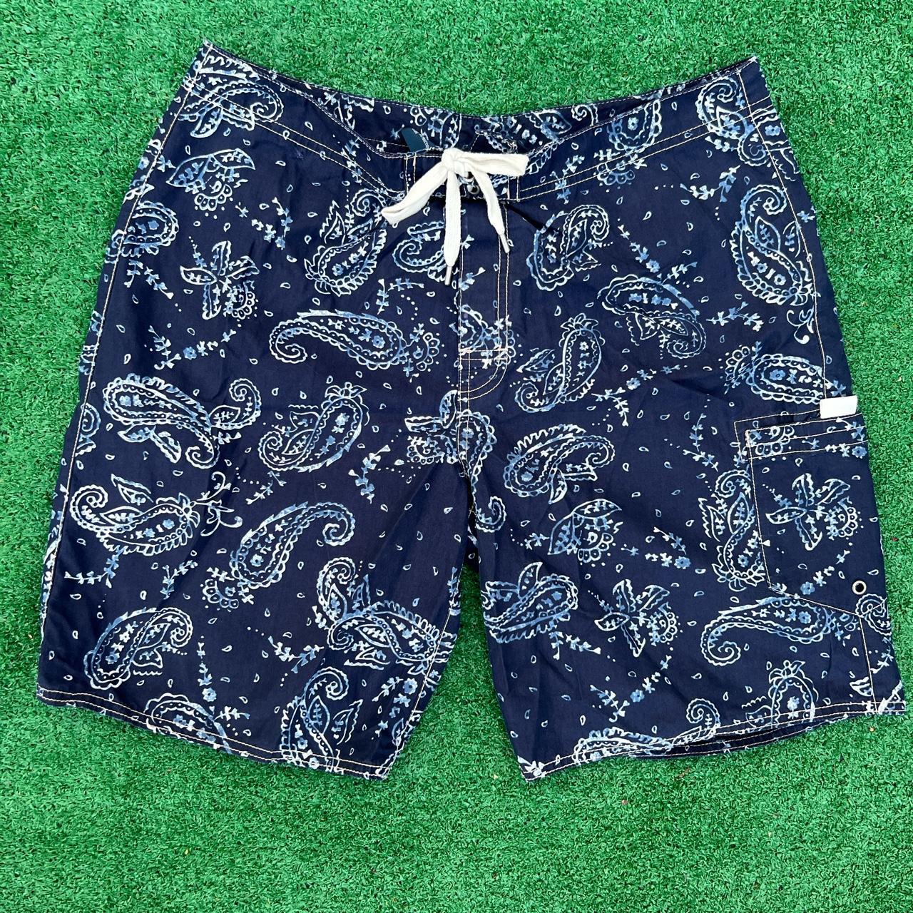 Paisley Print Swim Trunks Real nice navy blue - Depop