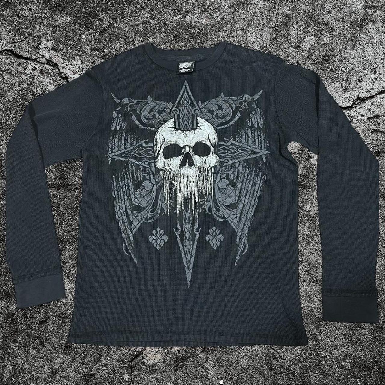 Y2K MMA Tapout Skull Wing Thermal Long Sleeve Size... - Depop