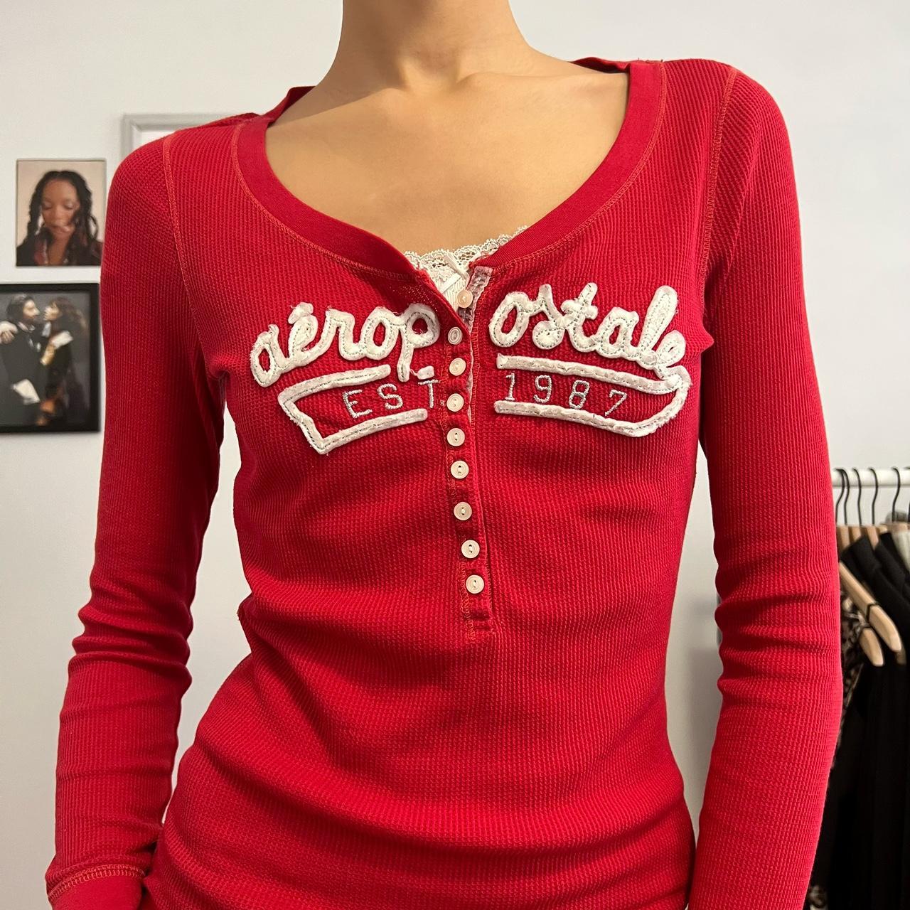 Aeropostale Womens Long Sleeve Henley Shirt 