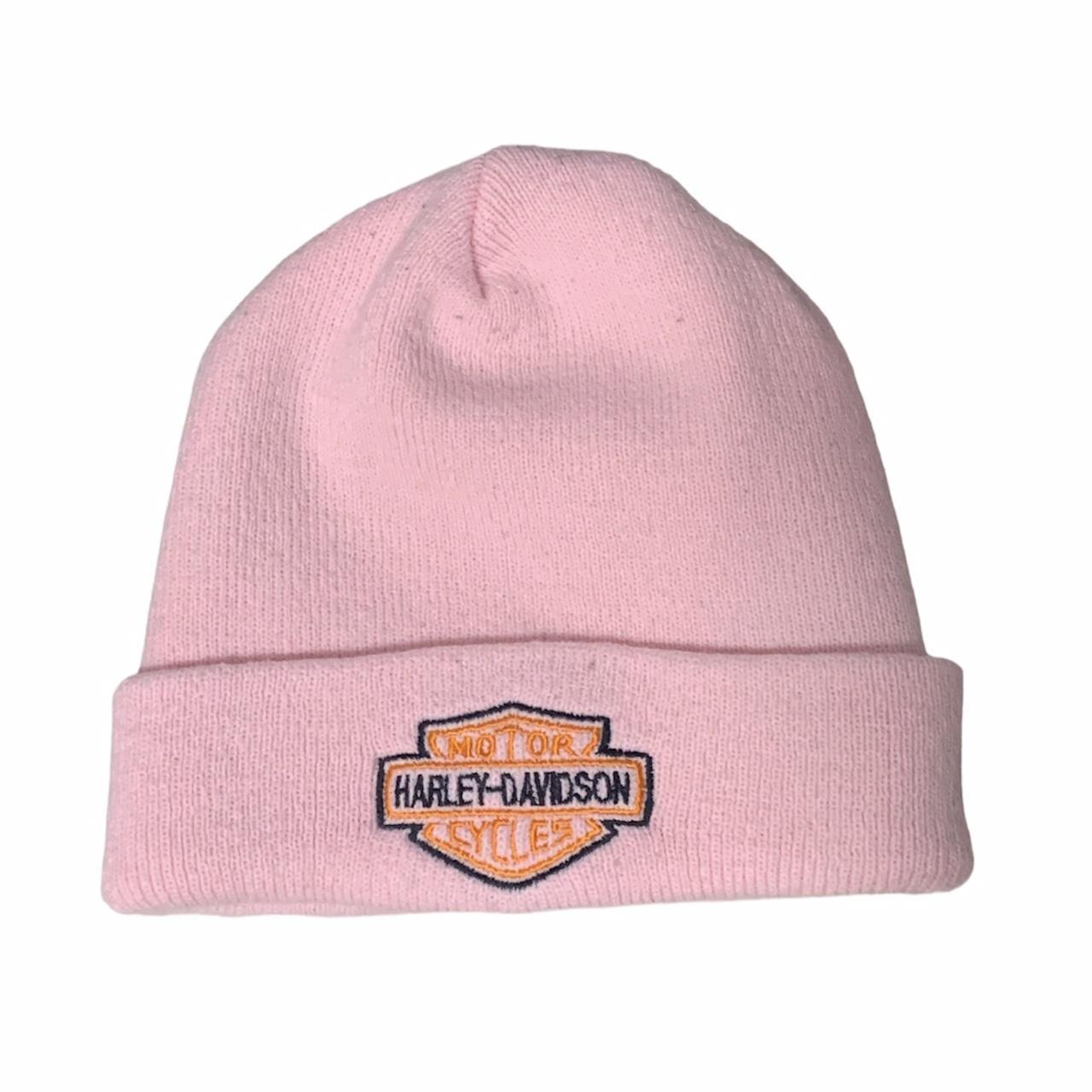 Vintage Harley Davidson Logo Pink Beanie •... - Depop