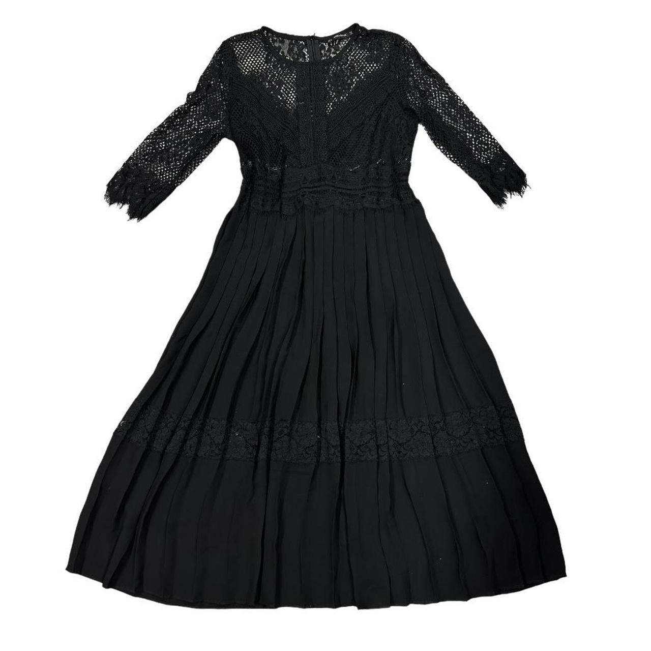 Zara Basic Black Lace Pleated Midi Dress