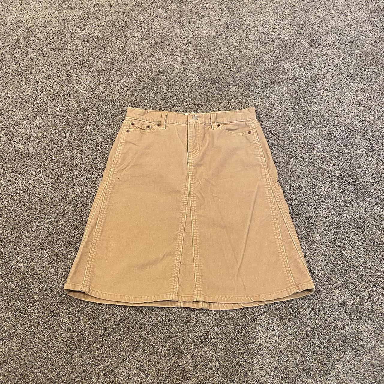 Vintage early 2000’s tan courdory low rise midi... - Depop