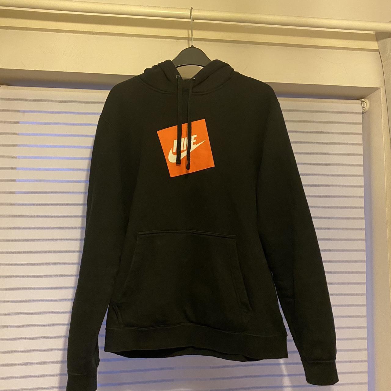 Medium nike HBR hoodie black with naughty orange. Depop