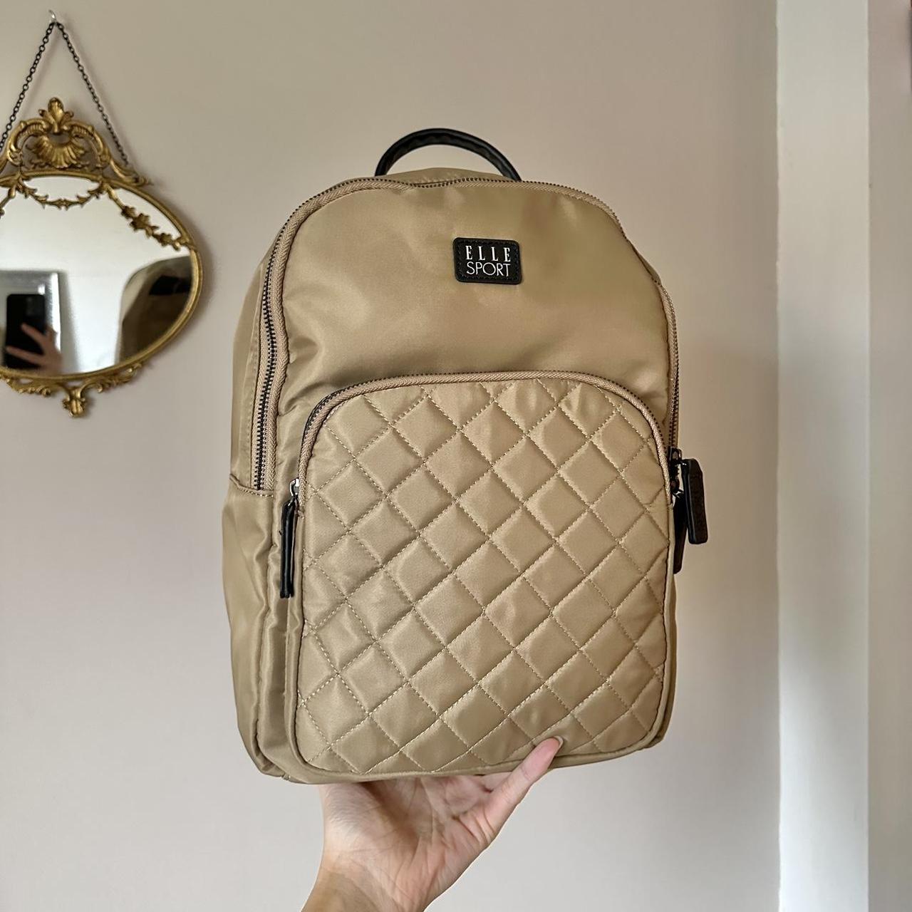 Elle sport beige golden brown quilted backpack nylon. Depop