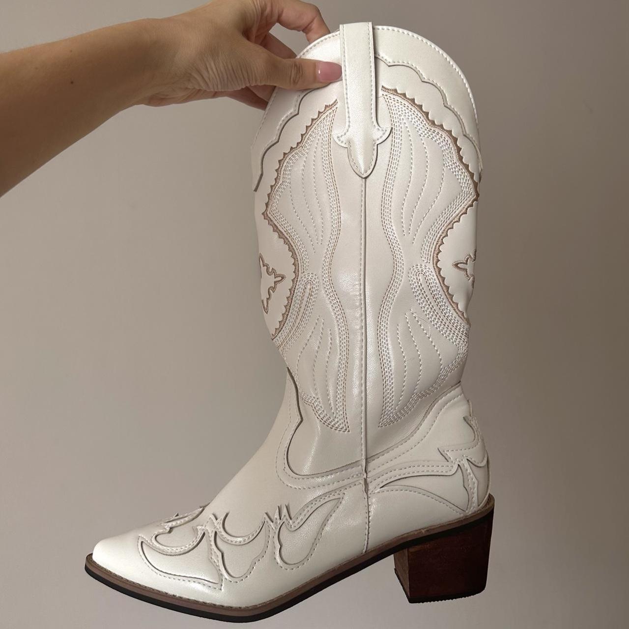 White / cream cowgirl boots western cowboy boots... Depop