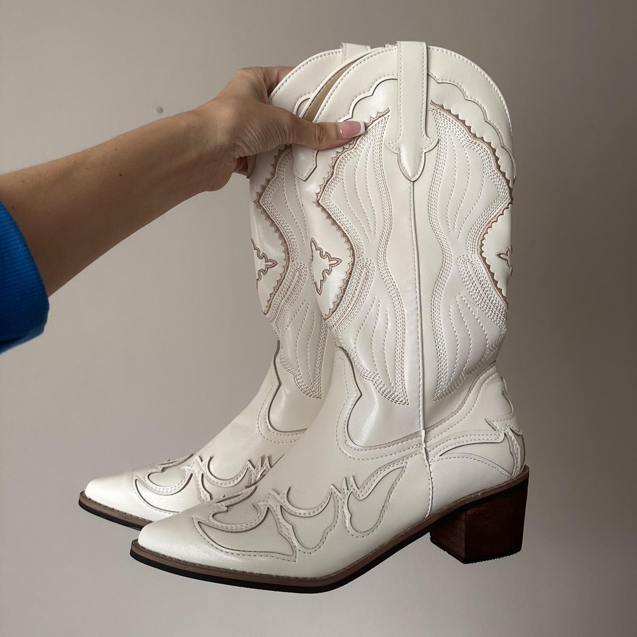 White / cream cowgirl boots western cowboy boots... Depop