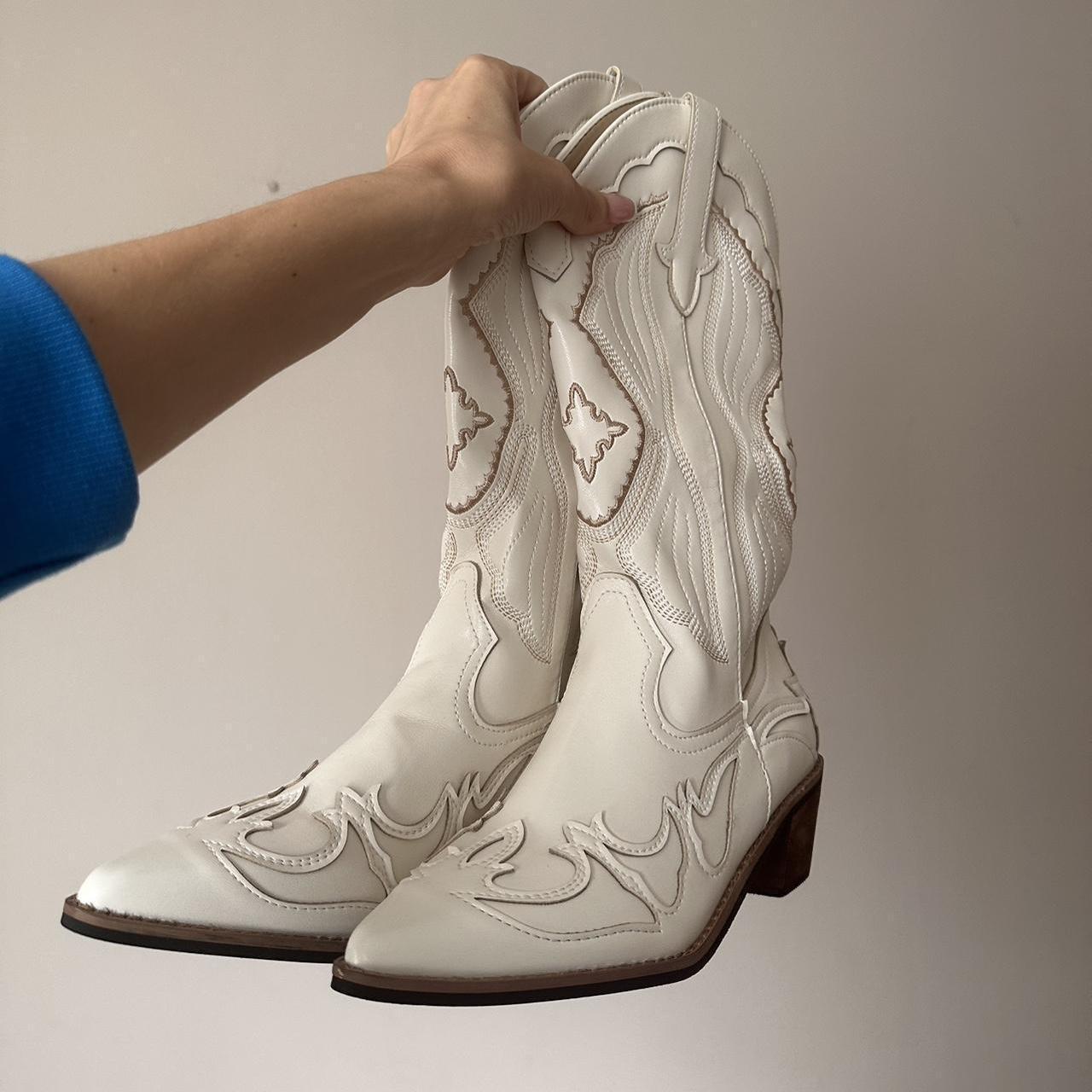 White / cream cowgirl boots western cowboy boots... Depop