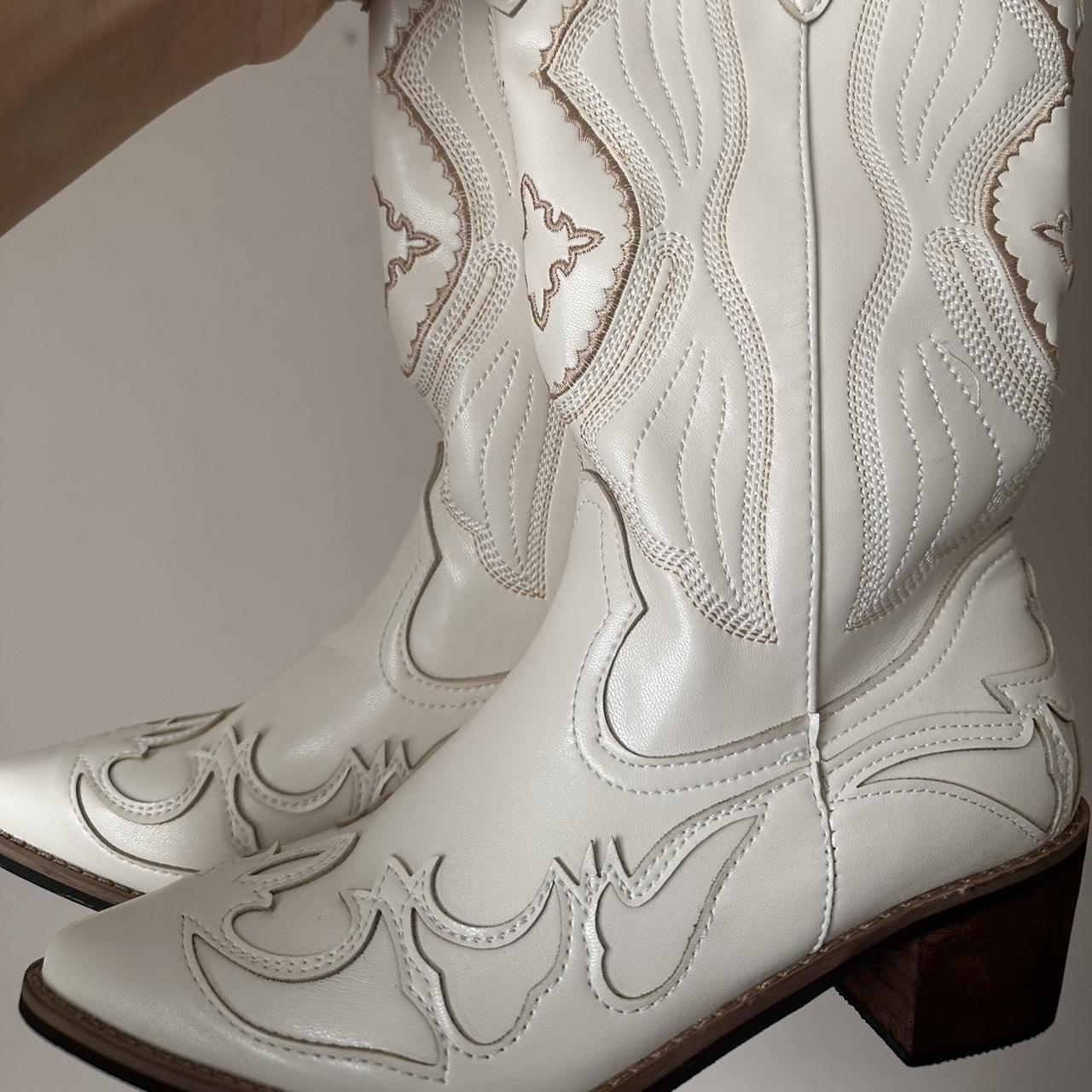 White / cream cowgirl boots western cowboy boots... Depop