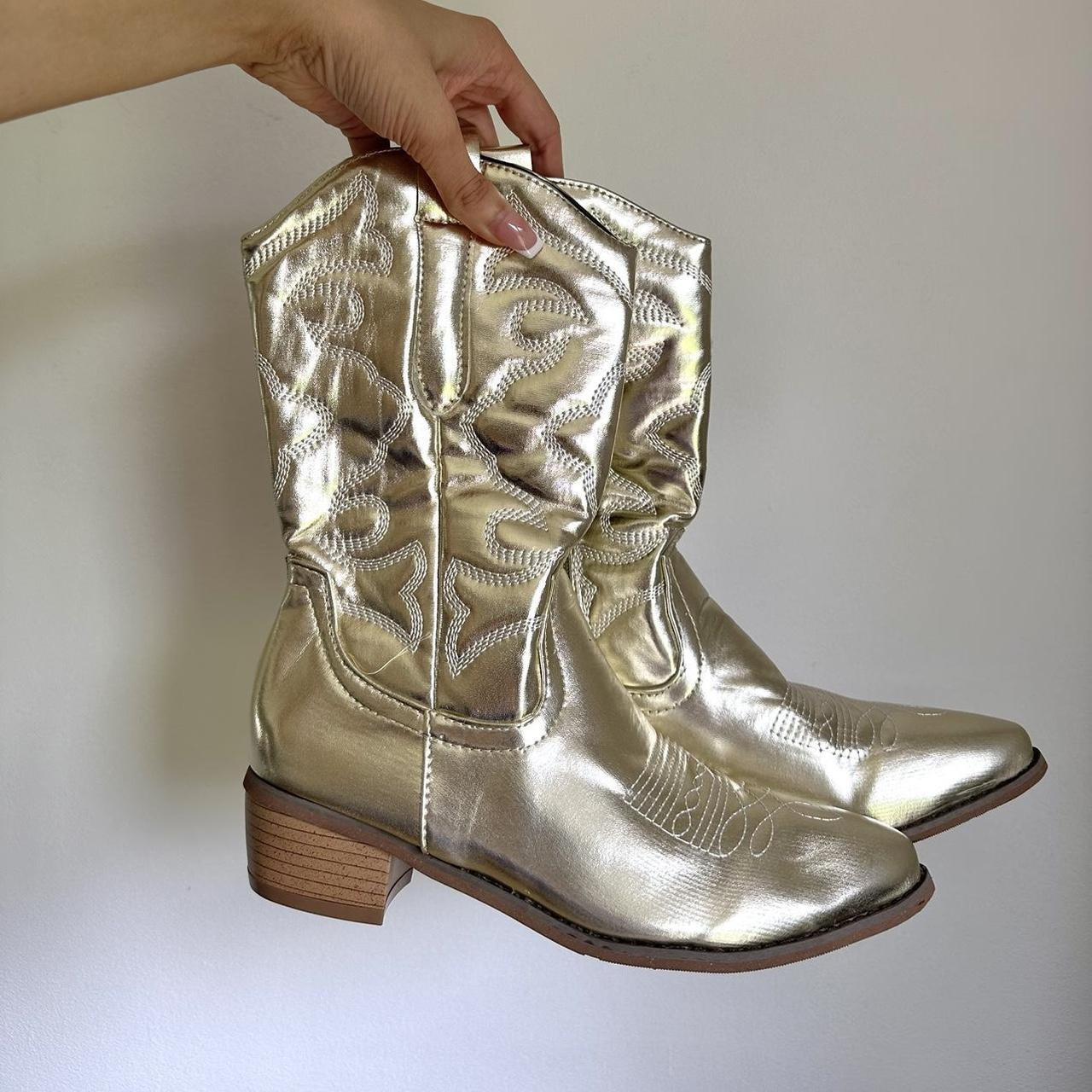 Gold metallic cowgirl boots western cowboy boots... Depop