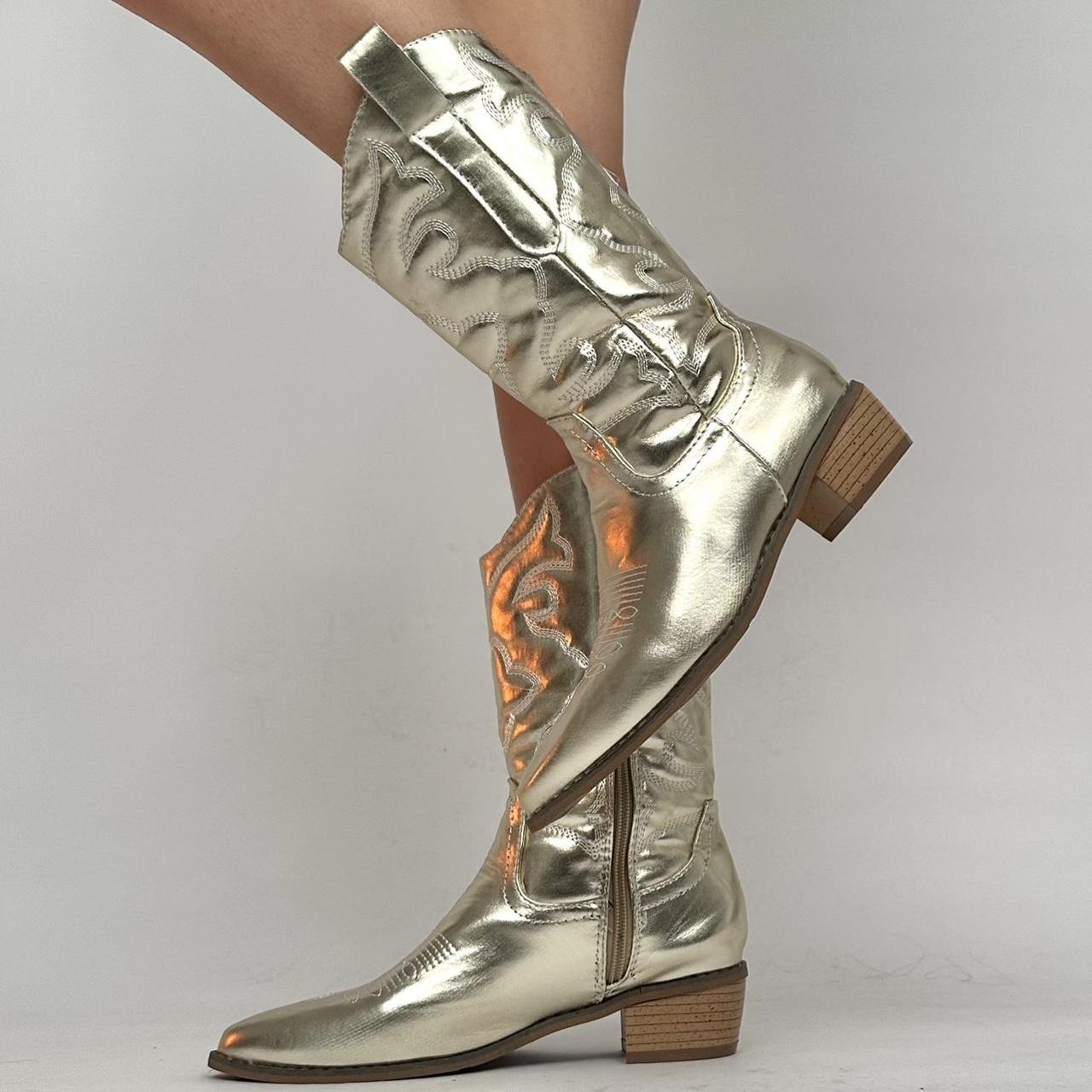 Gold metallic cowgirl boots western cowboy boots... Depop