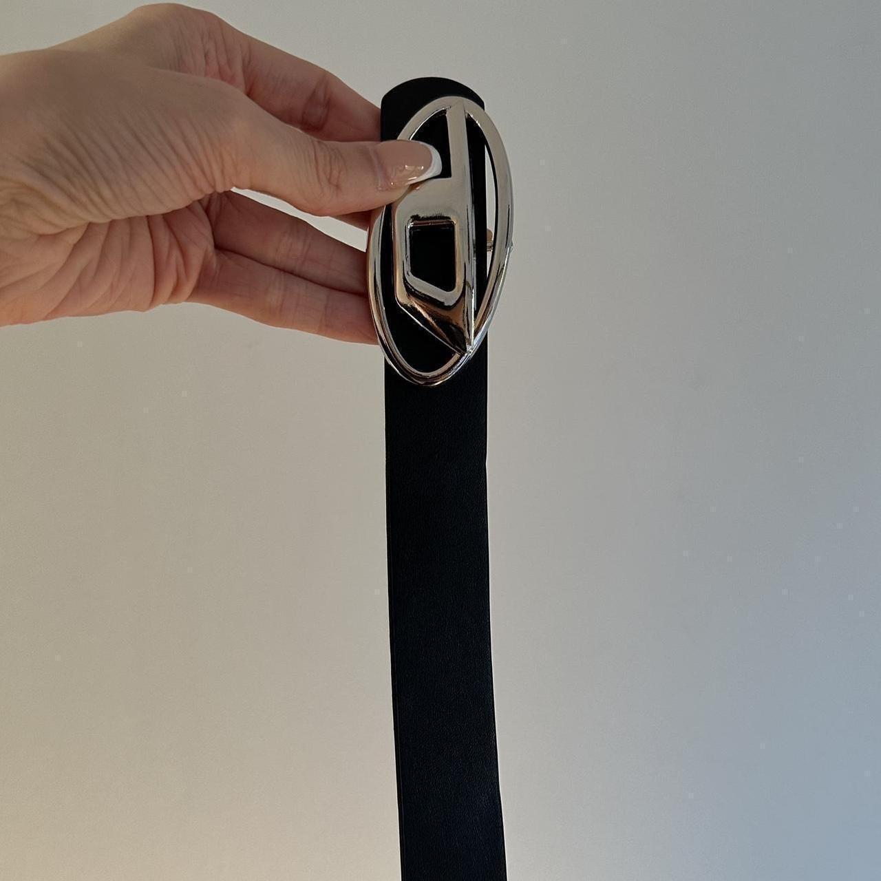 Black faux leather d belt black belt black & silver... - Depop