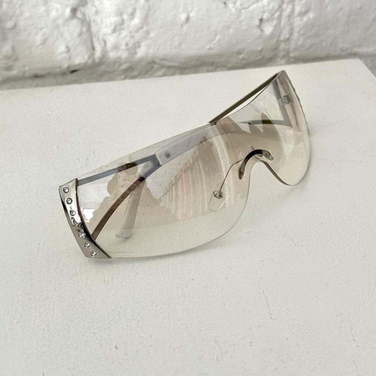 Unisex y2k clear tinted diamanté silver rimless sunglasses wrap around sunglasses