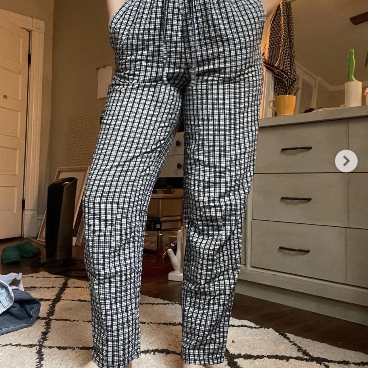 white and grey plaid pajama pants - in perfect - Depop