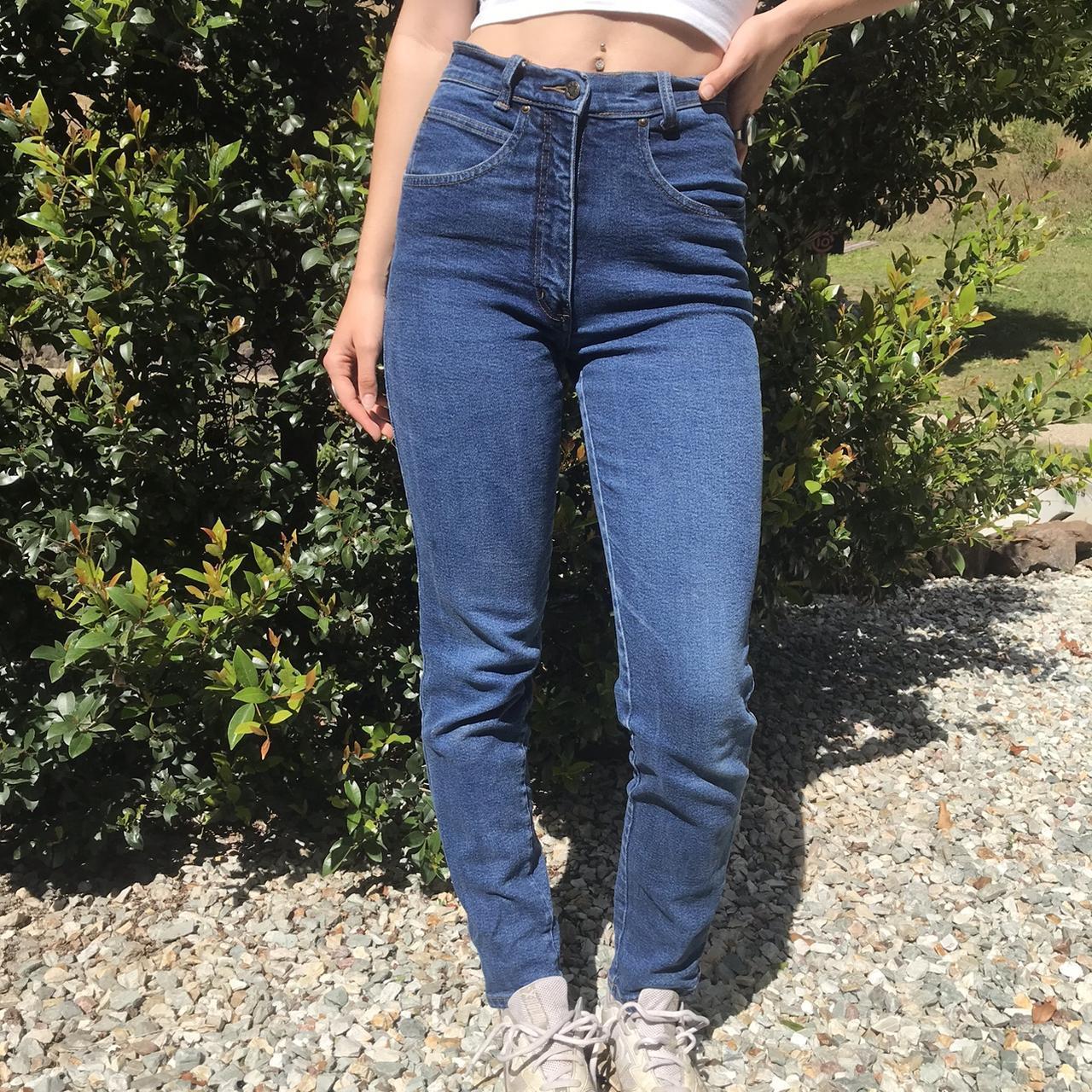 Medium blue vintage mom jeans. High waisted fit with... - Depop