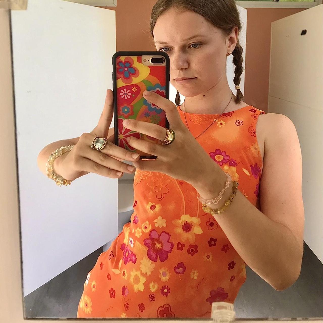 Bright orange vintage Valley girl dress size 8.... Depop