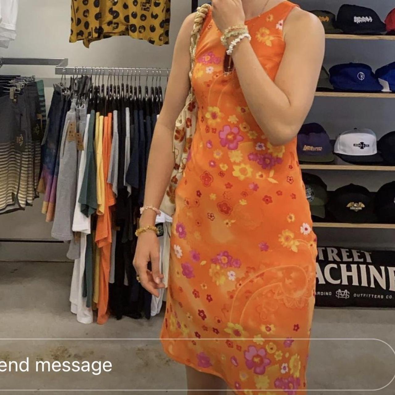 Bright orange vintage Valley girl dress size 8.... Depop